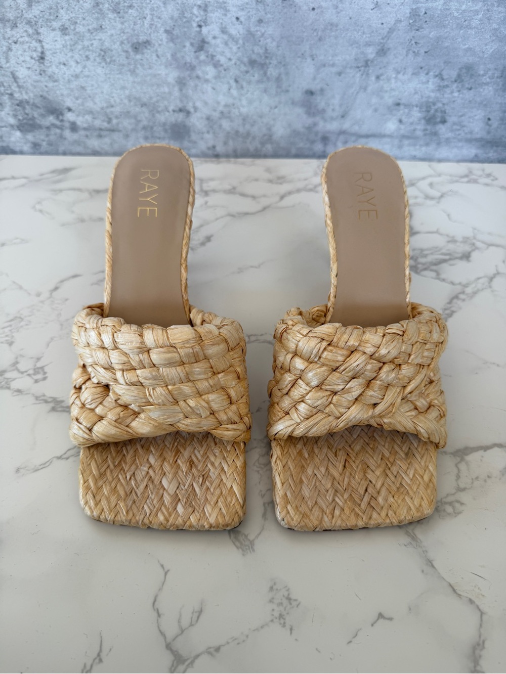 RAYE Braided Straw Slide Mules in Natural